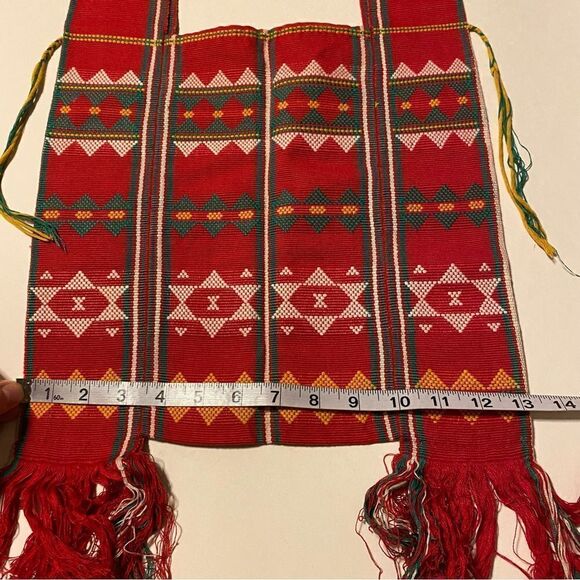 Vintage Bohemian Satchel Shoulder crossbody Bag red fringe ethnic Guatemalan - Picture 4 of 8